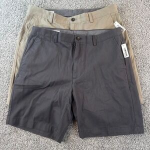 2- Amazon Essentials Chino Shorts Mens 36 Classic Fit Flat Front 9 Inseam NEW